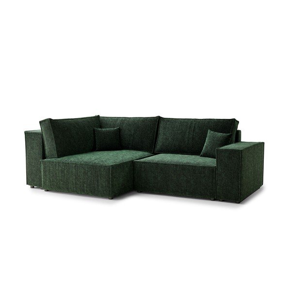 Tamsiai žalios spalvos sulankstoma/su sandėliavimo vieta kampinė sofa iš šenilinio audinio (su kairiuoju kampu/„L“ formos) Tonga – Maison de Rêve