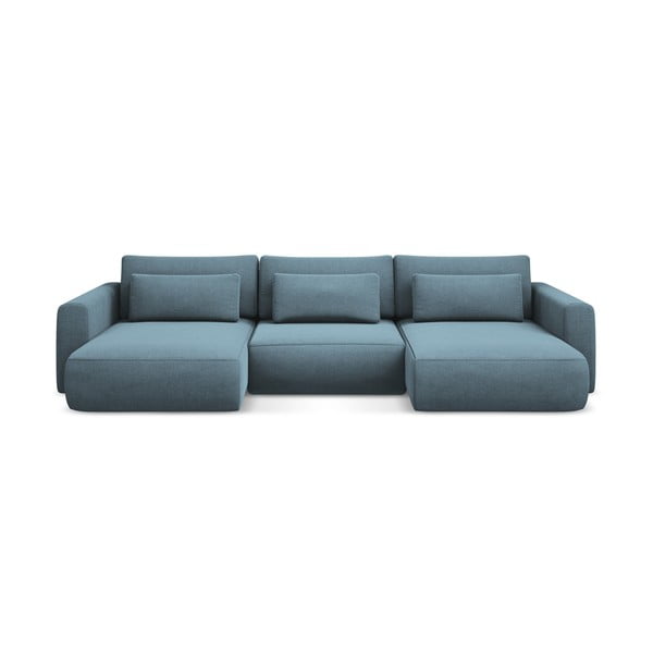 Šviesiai mėlynos spalvos sulankstoma/su sandėliavimo vieta kampinė sofa („U“ formos) Kapua – Makamii
