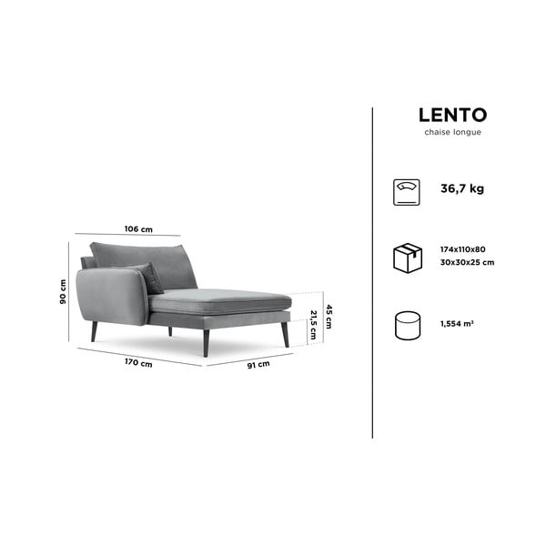 Geltonas aksominis poilsio gultas su juodomis kojomis Kooko Home Lento, kampas kairėje-image-4