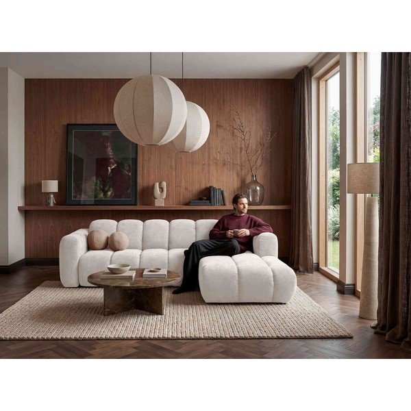 Kreminės spalvos sulankstoma kampinė sofa iš šenilinio audinio (su dešiniuoju kampu) Michell – Miuform-image-3