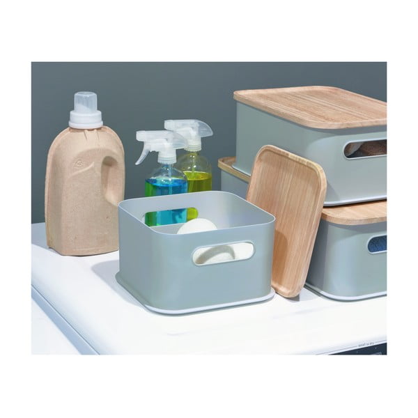 Pilka dėžutė su dangteliu pagaminta iš paulovnijos medienos iDesign Eco Handled, 21,3 x 21,3 cm-image-4