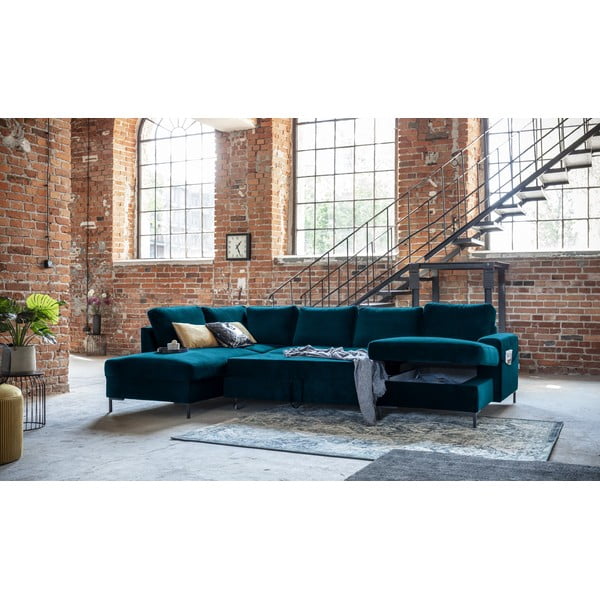 Iš velveto sulankstoma kampinė sofa smaragdinės spalvos (su kairiuoju kampu) Lofty Lilly – Miuform-image-4