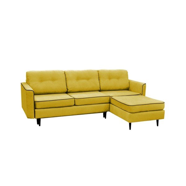 Geltonos spalvos sofa lova su juodomis kojomis Mazzini Sofas Dragonfly, dešinysis kampas-image-3