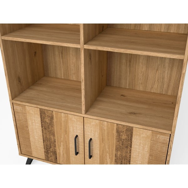 Natūralios spalvos ąžuolo dekoro knygų spinta 92x160 cm Nordic - Marckeric-image-1