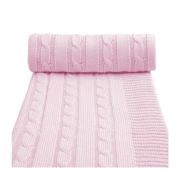 Rožinė megzta kūdikių antklodė su medvilnine dalimi T-TOMI Spring, 80 x 100 cm