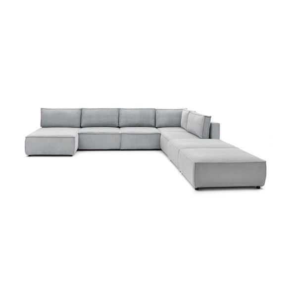 Kampinė sofa šviesiai pilkos spalvos iš kordinio velveto („U“ formos/kintama) Nihad modular – Bobochic Paris