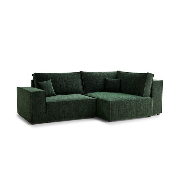 Tamsiai žalios spalvos sulankstoma/su sandėliavimo vieta kampinė sofa iš šenilinio audinio (su dešiniuoju kampu/„L“ formos) Tonga – Maison de Rêve