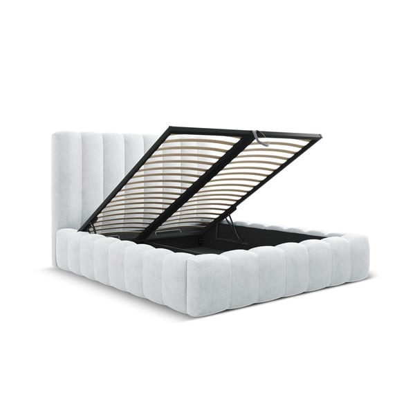 Dvigulė lova šviesiai pilkos spalvos audiniu dengta su sandėliavimo vieta su lovos grotelėmis 180x200 cm Kelp – Micadoni Home-image-2