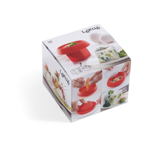 Raudona kvadratinė silikoninė forma kiaušiniams gaminti mikrobangų krosnelėje Lékué Ovo, ⌀ 10 cm-image-3