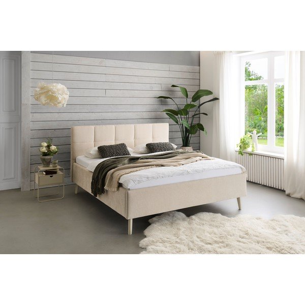 Smėlio spalvos dvigulė lova audiniu dengta su sandėliavimo vieta su lovos grotelėmis 180x200 cm Nova – Meise Möbel-image-1