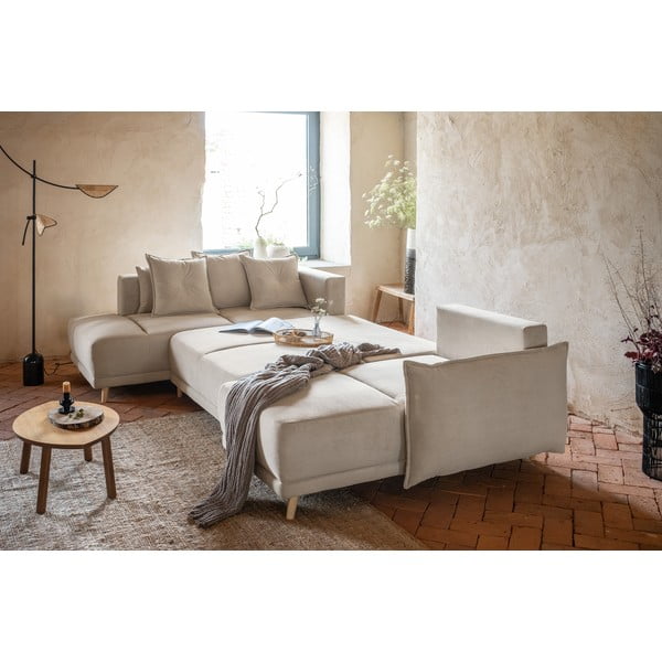 Sulankstoma kampinė sofa iš kordinio velveto smėlio spalvos (su kairiuoju kampu/„U“ formos) Lazy Lukka – Miuform-image-4