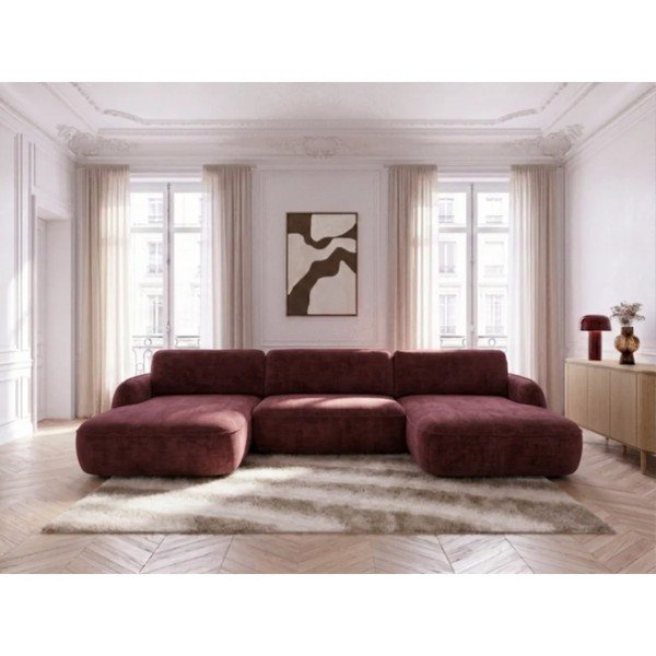 Raudonos spalvos sulankstoma/su sandėliavimo vieta kampinė sofa iš velveto („U“ formos) Celeste – Bobochic Paris-image-1