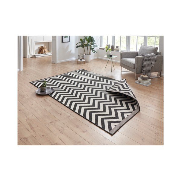 Juodos ir kreminės spalvų dvipusis labai patvarus kilimas Bougari Twin Supreme Mismo, 290 x 200 cm-image-3