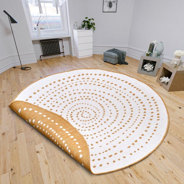 Apvalios formos lauko kilimas ochros spalvos/baltos spalvos ø 200 cm Bali – NORTHRUGS-image-1