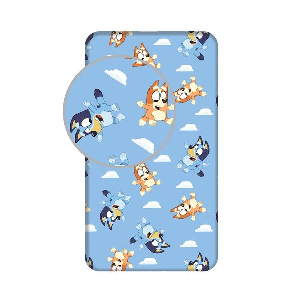 Mėlynos spalvos iš medvilnės viengulė vaikų patalynė su guma 90x200 cm Bluey – Jerry Fabrics