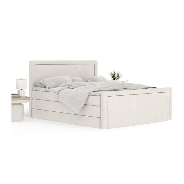 Smėlio spalvos spyruoklinė lova su sandėliavimo vieta 200x200 cm Lavenda – Maison de Rêve-image-3