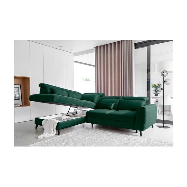 Žalios spalvos iš velveto sulankstoma/su sandėliavimo vieta kampinė sofa (su kairiuoju kampu/„L“ formos) Noble – ELTAP-image-3
