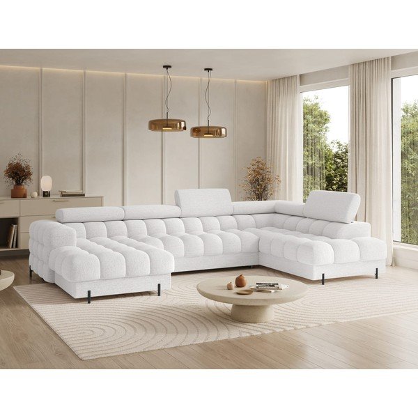 Kreminės spalvos iš boucle sulankstoma kampinė sofa (su dešiniuoju kampu/„U“ formos) Feraria – ELTAP-image-3