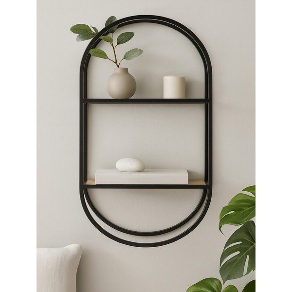 Juodos spalvos/natūralios spalvos iš metalo kelių aukštų sieninė lentyna 35 cm Mataram – Premier Housewares-image-2
