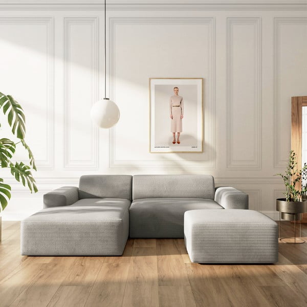 Pilkos spalvos iš kordinio velveto kampinė sofa (su kairiuoju kampu/su gultu) Villet – Rodier-image-1