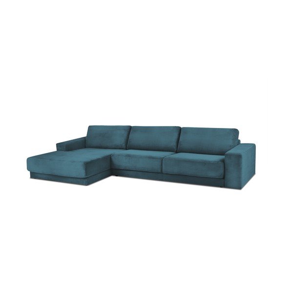 Iš kordinio velveto sulankstoma kampinė sofa turkio spalvos Donatella – Milo Casa-image-2