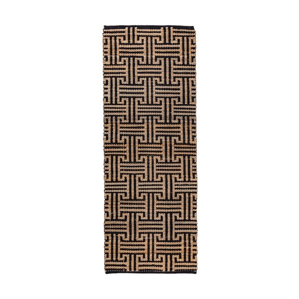 Rankų darbo juodos spalvos/natūralios spalvos iš džiuto mišinio kilimas 80x230 cm Meander Jute – Flair Rugs