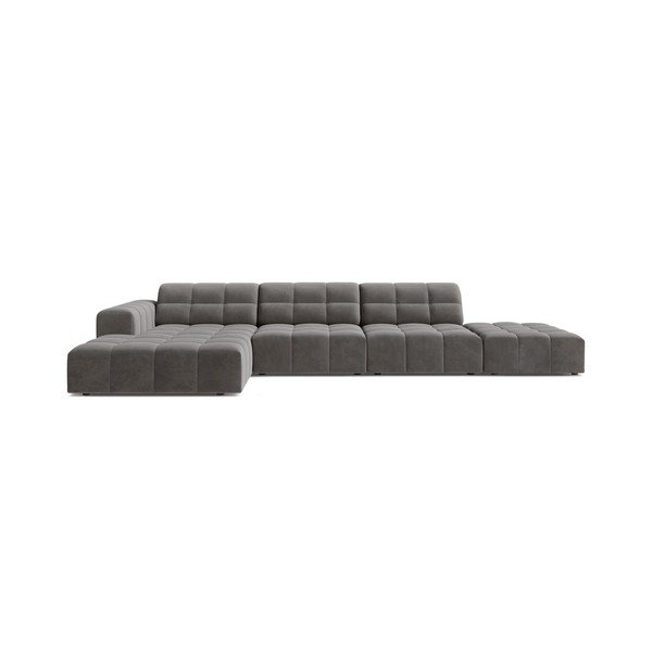 Pilkos spalvos kampinė sofa iš velveto (su kairiuoju kampu/su gultu) Chicago – Cosmopolitan Design