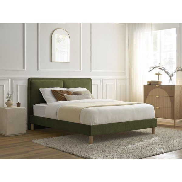 Žalios spalvos iš audinio dvigulė lova audiniu dengta su lovos grotelėmis 140x190 cm Mara – Bobochic Paris-image-1
