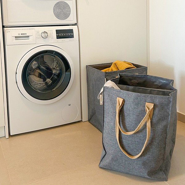 Pilkos spalvos iš tekstilės skalbinių krepšys 71 l Laundry Hub Tweed duplo – Rolser-image-1
