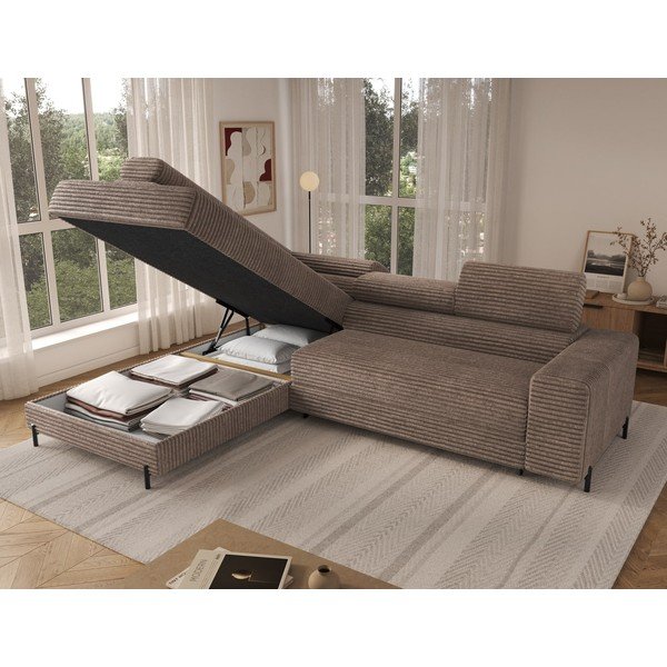 Rudos spalvos kampinė sofa iš kordinio velveto (su kairiuoju kampu/„L“ formos) Colesio – ELTAP-image-3
