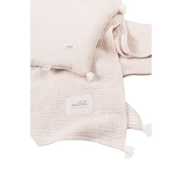 Iš muslino vaikiškos patalynės ir pagalvės komplektas kreminės spalvos 100x130 cm Muslin Linen – Malomi Kids-image-2