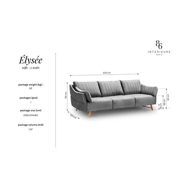 Geltona aksominė sofa Interieurs 86 Elysée, 232 cm-image-2