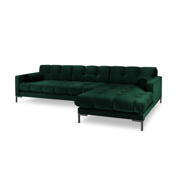 Tamsiai žalia aksominė kampinė sofa Cosmopolitan Design Bali, dešinysis kampas-image-3
