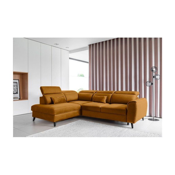 Geltonos spalvos iš velveto sulankstoma/su sandėliavimo vieta kampinė sofa (su kairiuoju kampu/„L“ formos) Noble – ELTAP-image-1