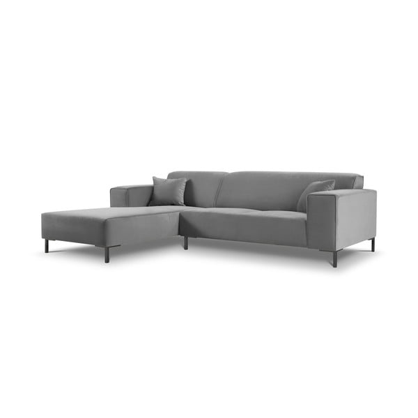 Šviesiai pilka aksominė kampinė sofa Cosmopolitan Design Siena, kampas kairėje