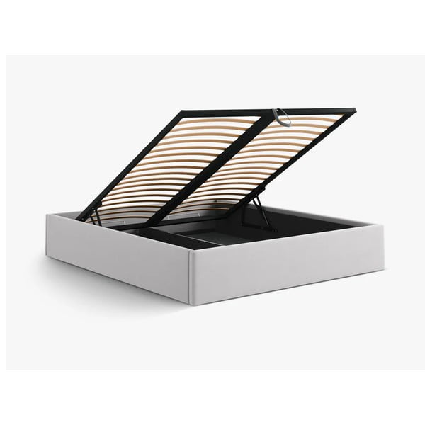 Šviesiai pilkos spalvos dvigulė lova audiniu dengta su sandėliavimo vieta/be galvūgalio su lovos grotelėmis 180x200 cm Susan – Micadoni -image-3