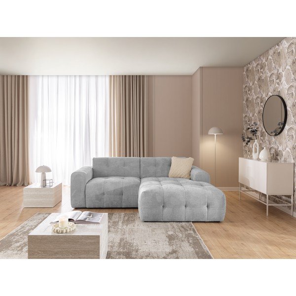 Šviesiai pilkos spalvos kampinė sofa (su dešiniuoju kampu/su gultu) Melva – Ropez-image-2