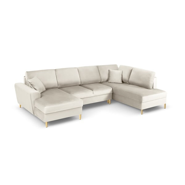 Smėlio spalvos iš velveto sulankstoma/su sandėliavimo vieta kampinė sofa (su dešiniuoju kampu/„U“ formos) Kyoto – Cosmopolitan Design-image-1