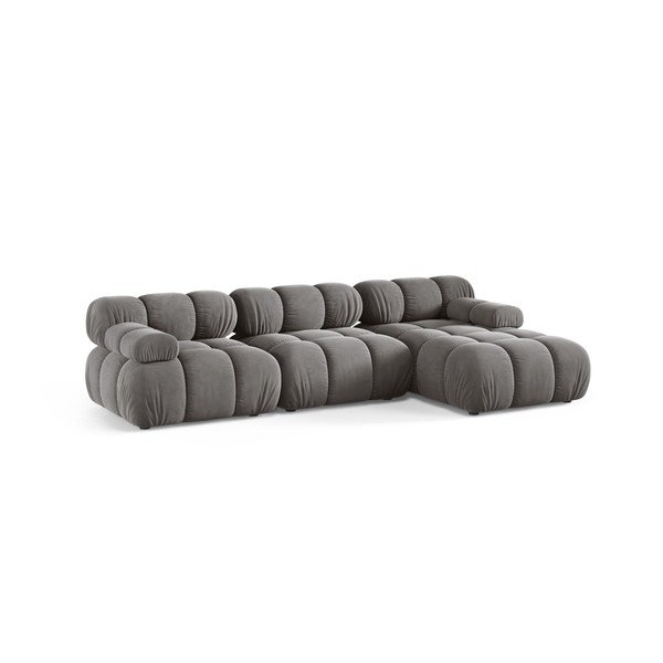 Šviesiai pilkos spalvos modulinė kampinė sofa iš velveto (su dešiniuoju kampu/su gultu) – Micadoni -image-1