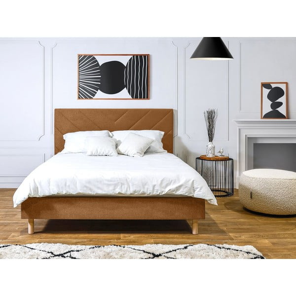 Dvigulė lova oranžinės spalvos audiniu dengta su lovos grotelėmis 160x200 cm Romane – Bobochic Paris-image-3