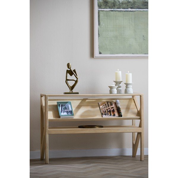 Šviesios natūralios spalvos konsolinis staliukas su stikliniu stalviršiu 41x119 cm Yuki – Light & Living-image-1