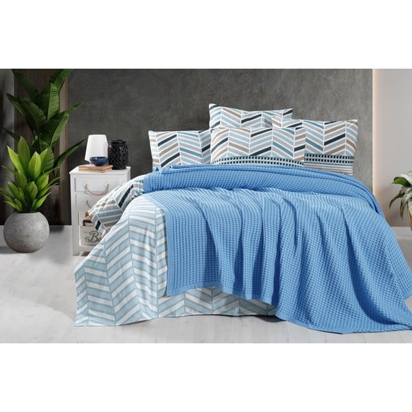 Iš medvilnės lovatiesė mėlynos spalvos 220x240 cm Waffle – Mila Home