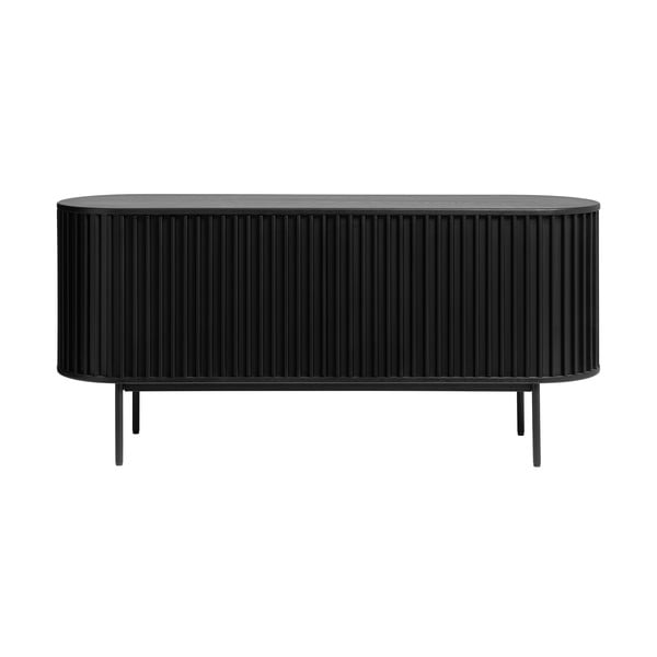 Žema šoninė spintelė juodos spalvos iš ąžuolo su stumdomomis durimis 73x160 cm Siena – Unique Furniture