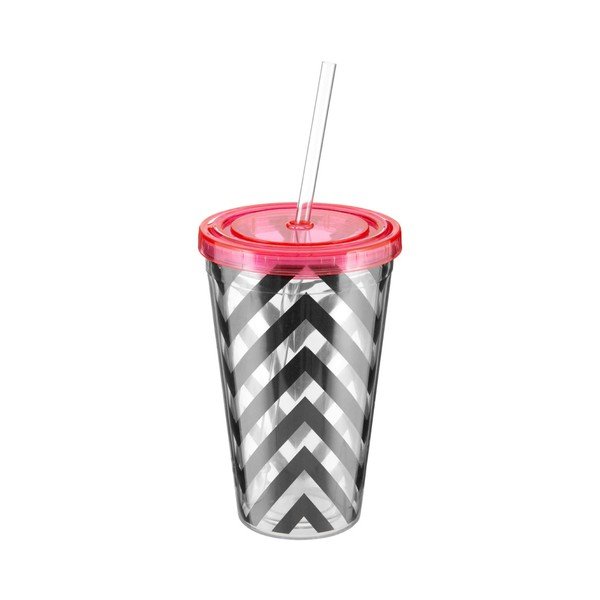 Dryžuotas puodelis su rausvu dangteliu Premier Housewares Chevron, 450 ml-image-1