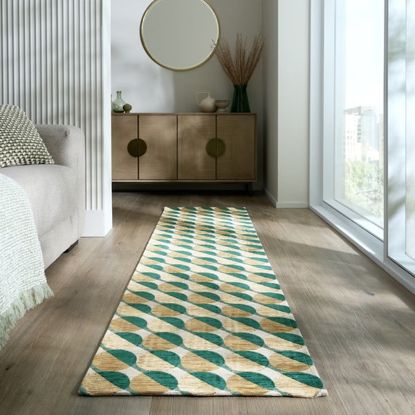 Kilimas geltonos spalvos/žalios spalvos 60x230 cm Carlos Circle Geo – Flair Rugs-image-1