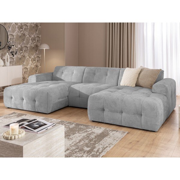 Šviesiai pilkos spalvos kampinė sofa („U“ formos/su gultu) Melva – Ropez-image-1