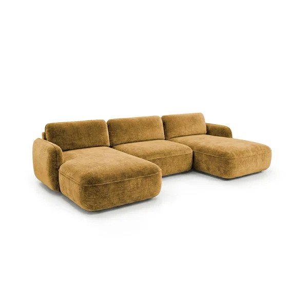 Geltonos spalvos sulankstoma/su sandėliavimo vieta kampinė sofa iš velveto („U“ formos) Celeste – Bobochic Paris-image-4