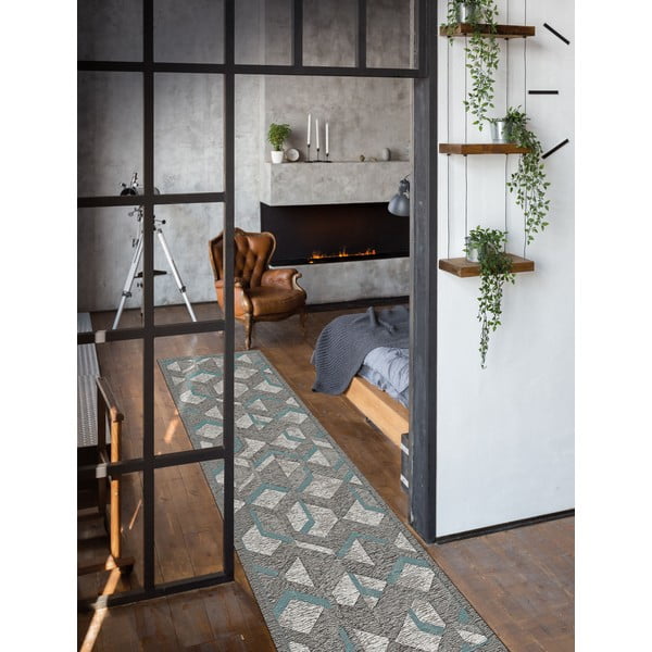 Veliūrinis mėlynos ir pilkos spalvos kilimas Floorita Velour Hypnotik, 55 x 115 cm-image-1