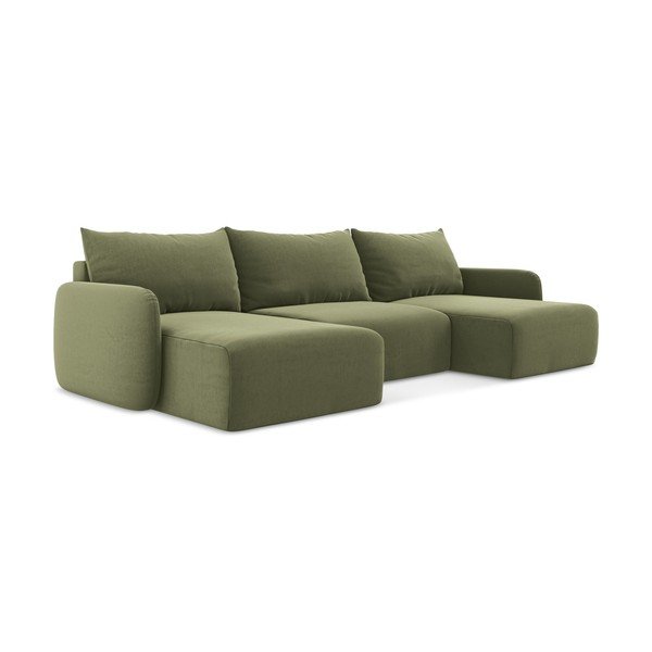 Žalios spalvos sulankstoma/su sandėliavimo vieta kampinė sofa iš velveto („U“ formos) Kalena – Makamii-image-2