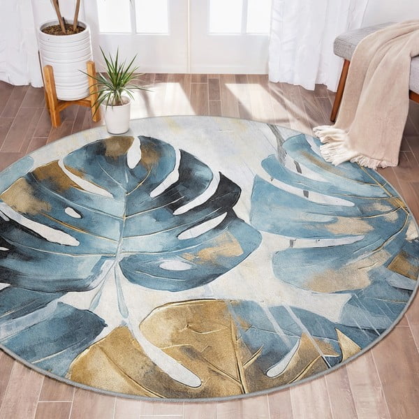 Skalbiamas apvalios formos kilimas mėlynos spalvos ø 150 cm Golden Leaves – Mila Home-image-1